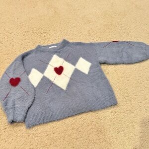 💙❣️ ZARA special knit collection blue sweater with heart accents size 6/7